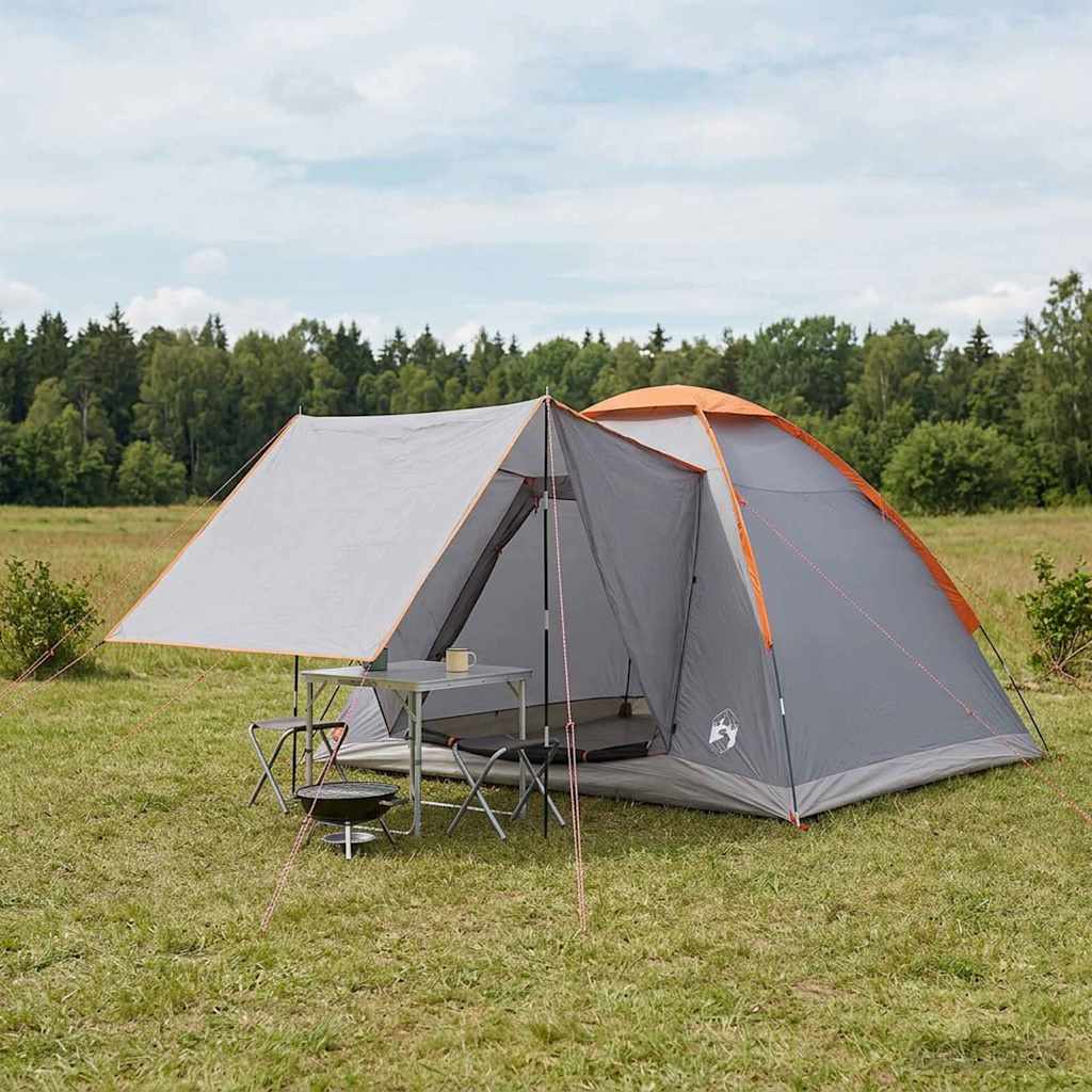 Camping telt 4-personers Grå og orange Polyester og Stål