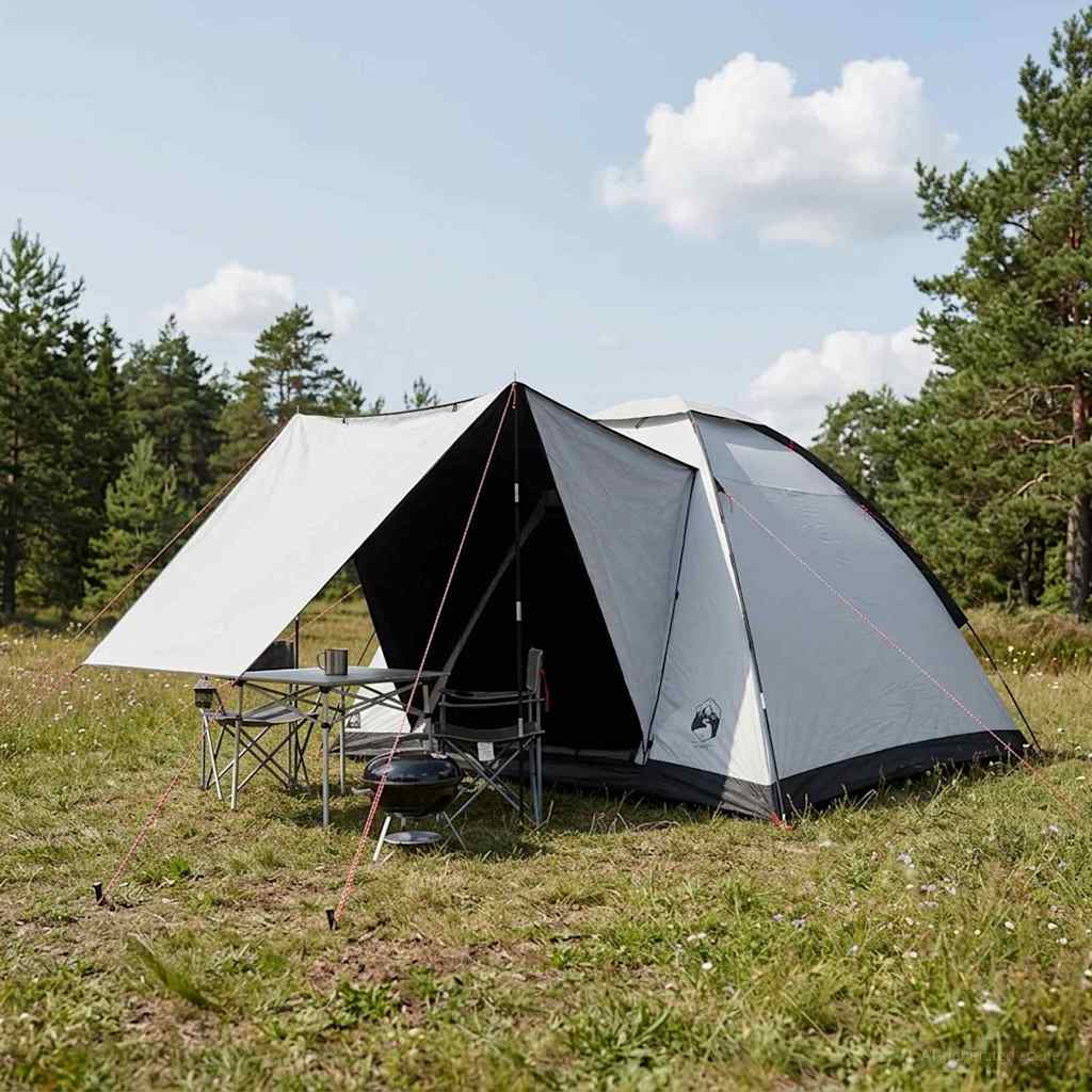 Camping telt 4-personers Hvid Blackout Polyester og Stål