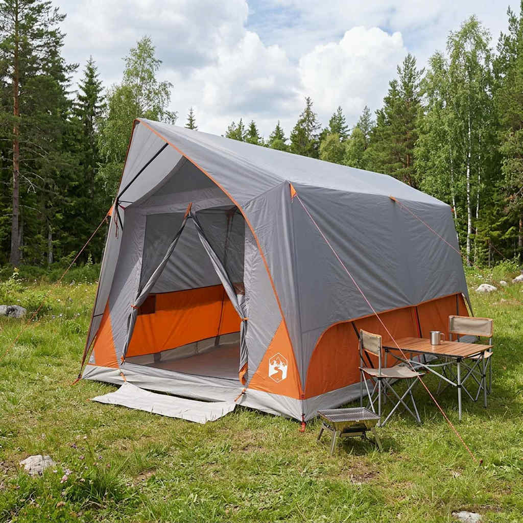 Tunneltelt med tag Grå og orange 8-personers Polyester og Stål