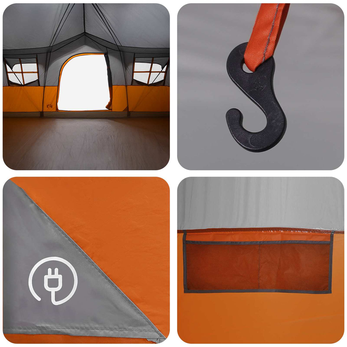Familietelt 487 x 340 x 216 cm Grå og orange Polyester og Stål