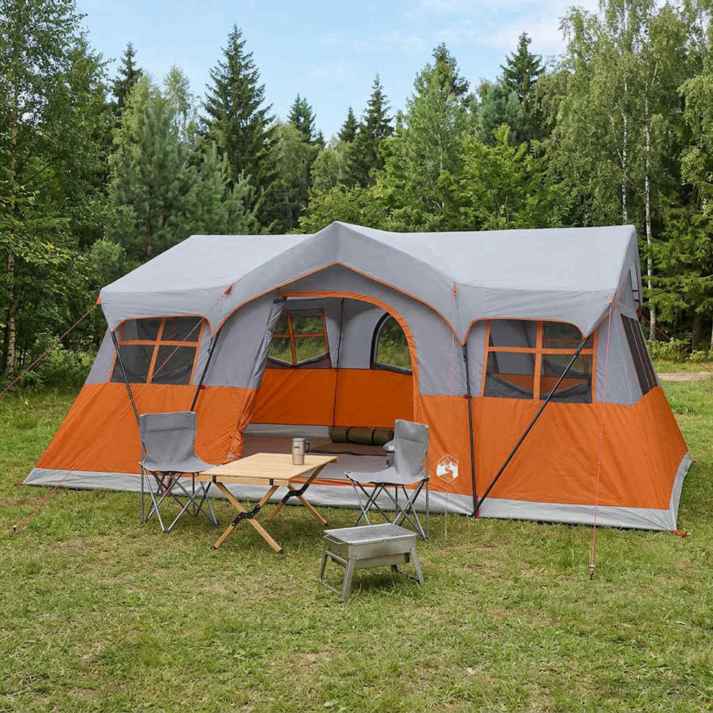 Familietelt 487 x 340 x 216 cm Grå og orange Polyester og Stål