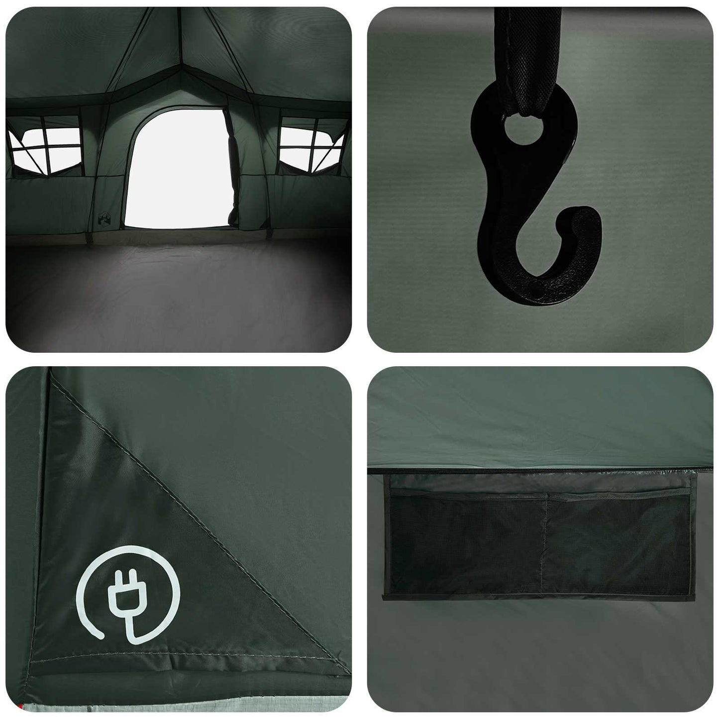 Familietelt 487 x 340 x 216 cm Army Grøn Polyester og Stål