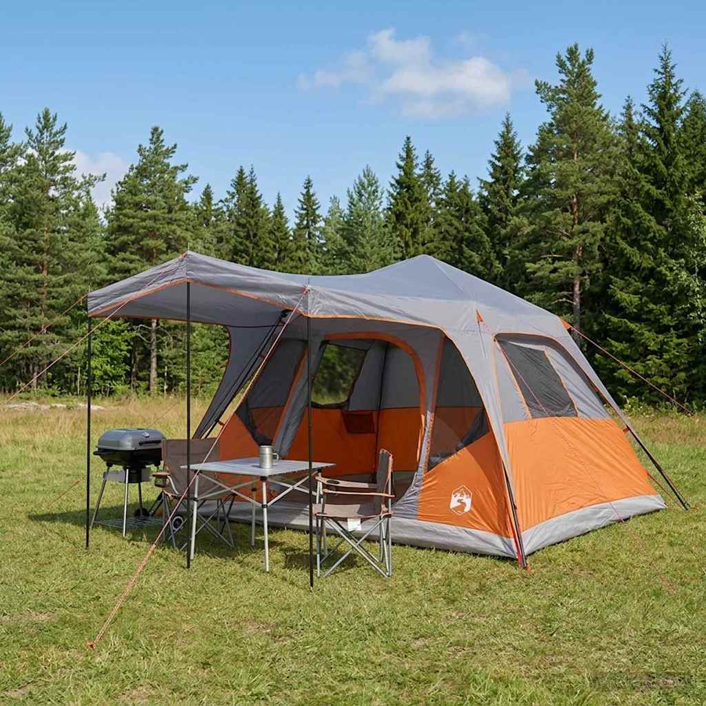 Familietelt Grå og orange 6-personers Polyester og Stål