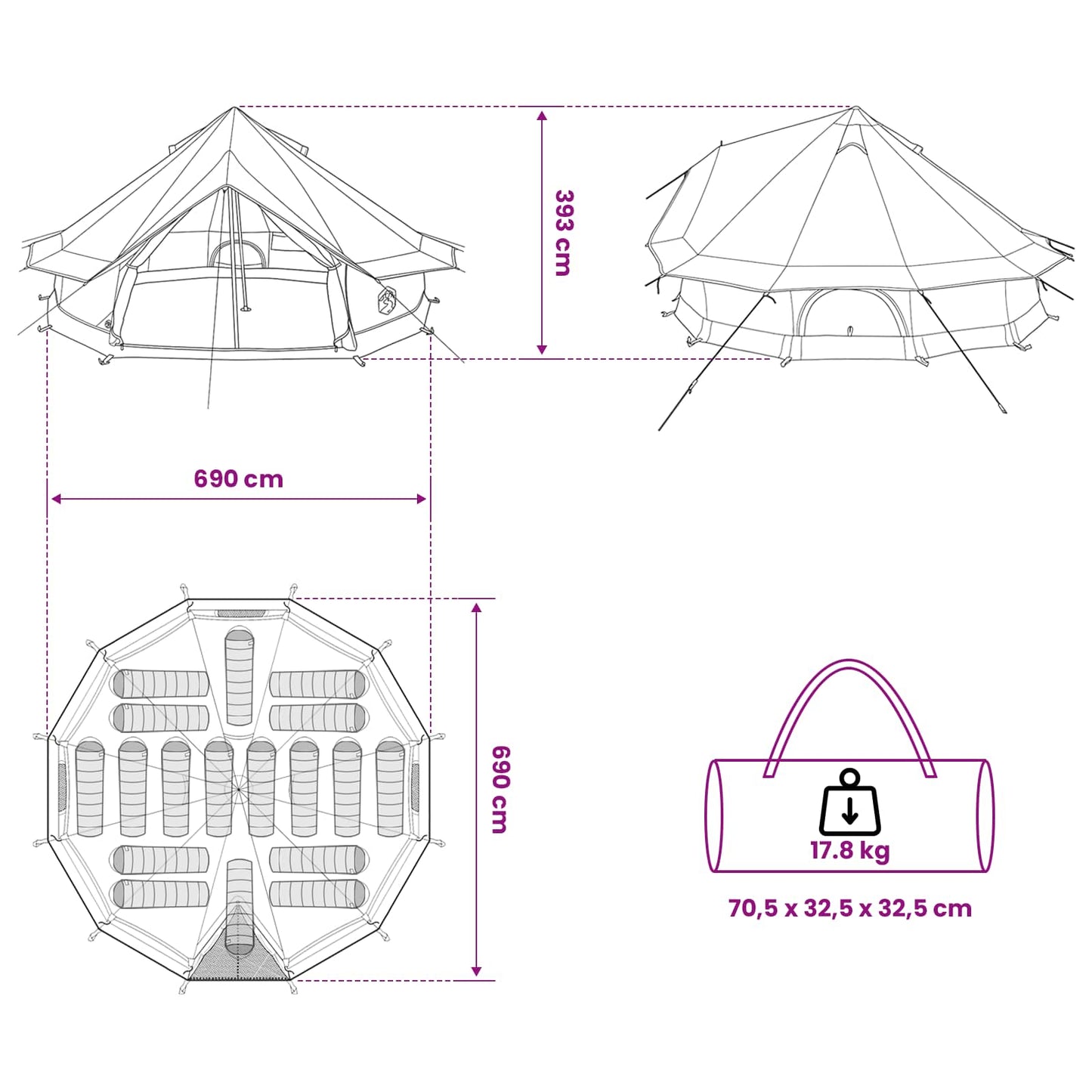 Tipi telt 18-personers Grøn Polyester og Stål