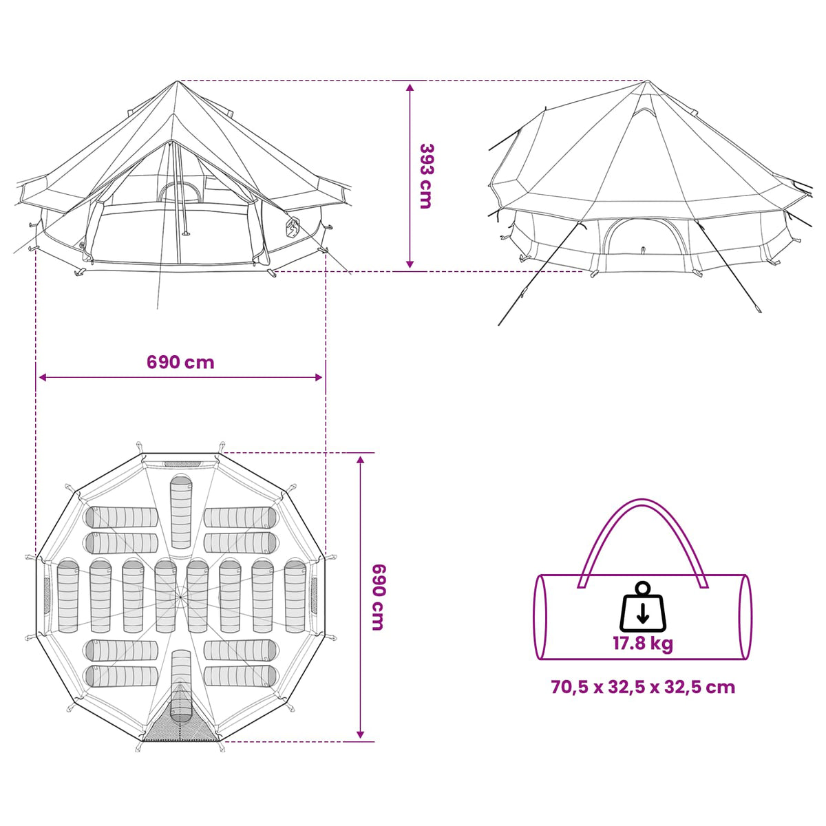 Tipi telt 18-personers Army Grøn Polyester og Stål