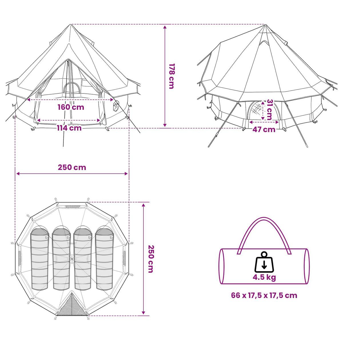 Tipi telt 4-personers Grøn Polyester og Stål