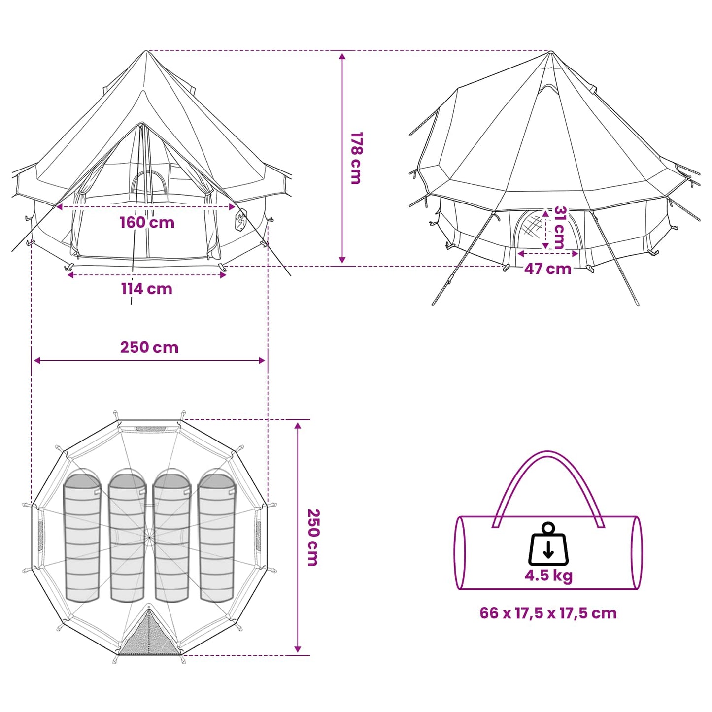 Tipi telt 4-personers Army Grøn Polyester og Stål