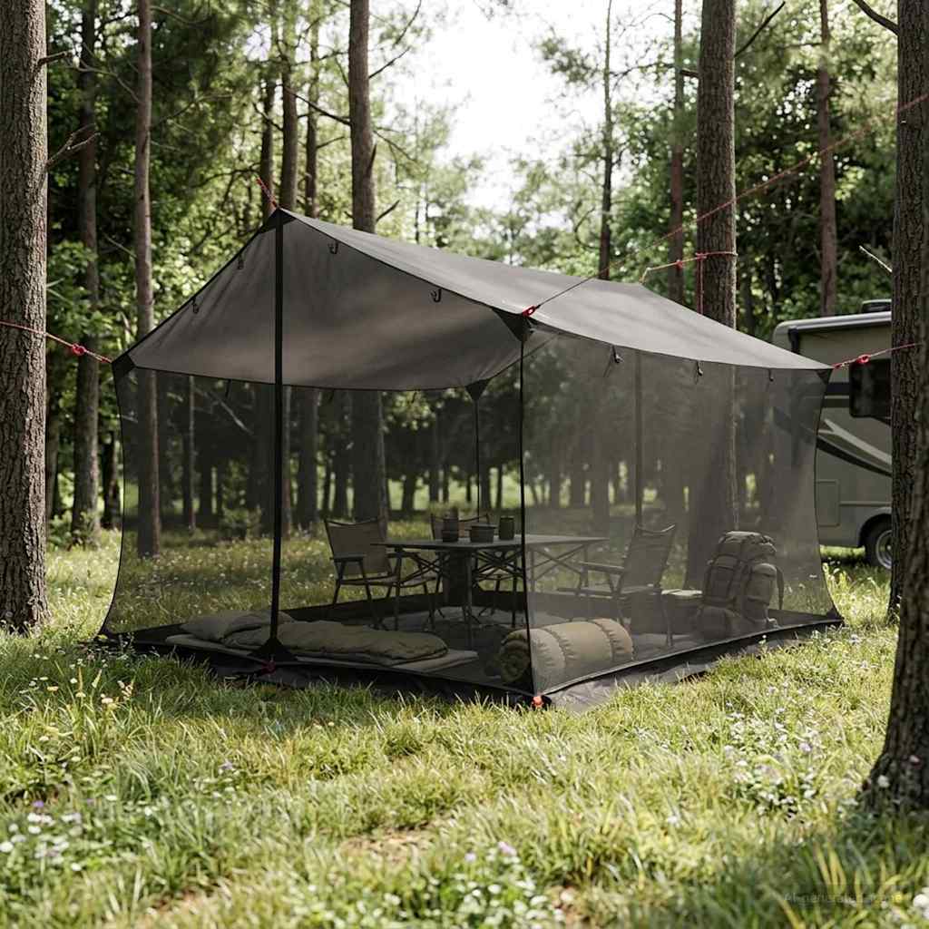 Camping tarp med mesh vægge 340 x 260 x 220 cm Brun Grå