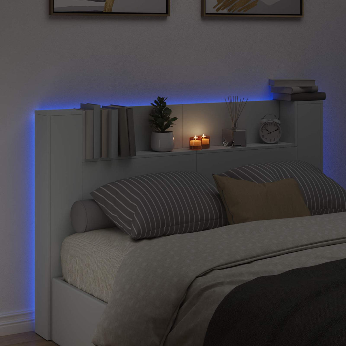 Hovedgærde kabinet med LED Hvid Konstrueret træ
