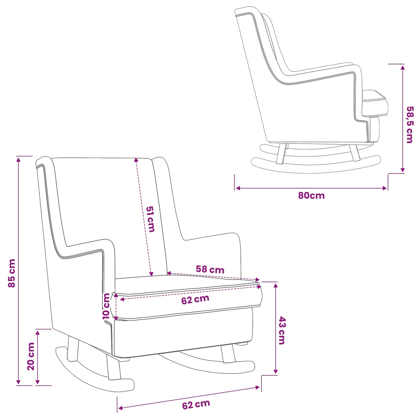 Gyngestol Cremefarvet 62 x 80 x 85 cm Bouclé
