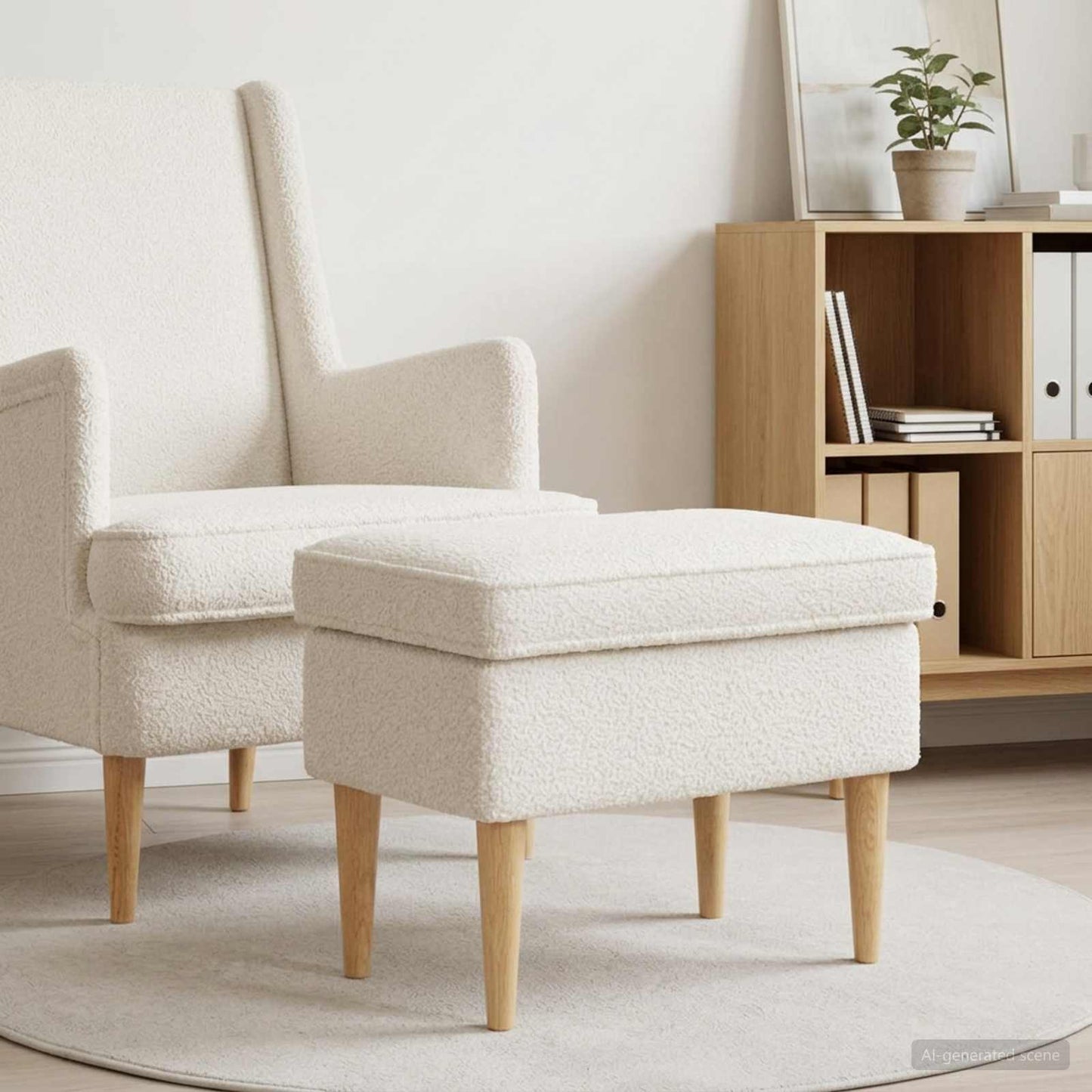 Fodskammel Cremefarvet 55 x 35 x 41 cm Bouclé