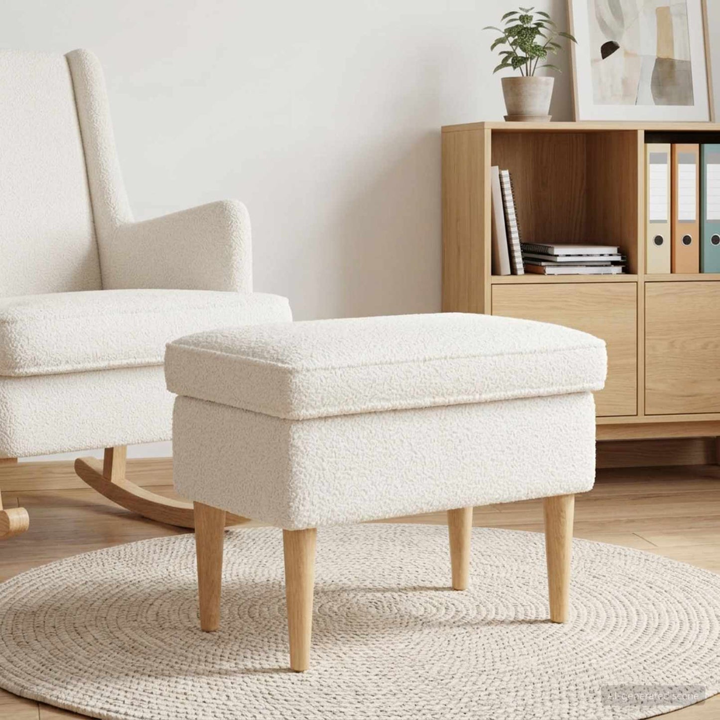 Fodskammel Cremefarvet 55 x 35 x 41 cm Bouclé