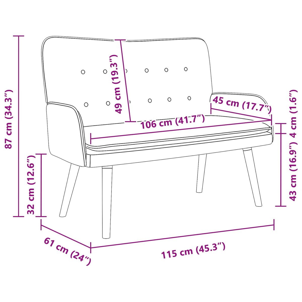 2-personers sofa Sort 115 x 61 x 87 cm Bouclé