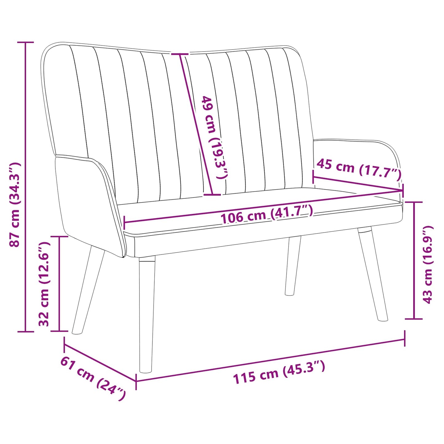 2-personers sofa Lyserød 115 x 61 x 87 cm Fløjl