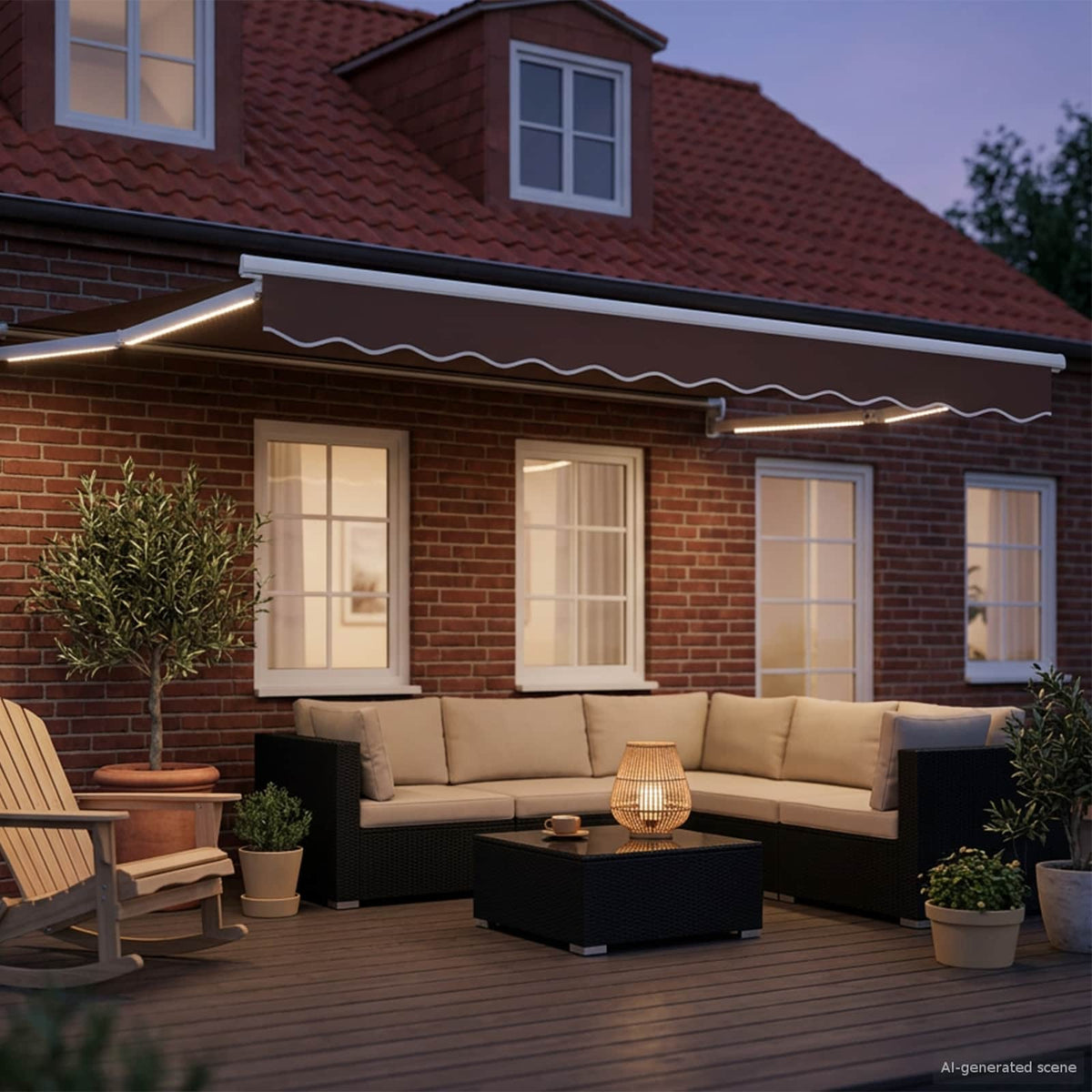 Manuel udtrækkelig markise med LED Brun og hvid 3,5 x 2,5 m