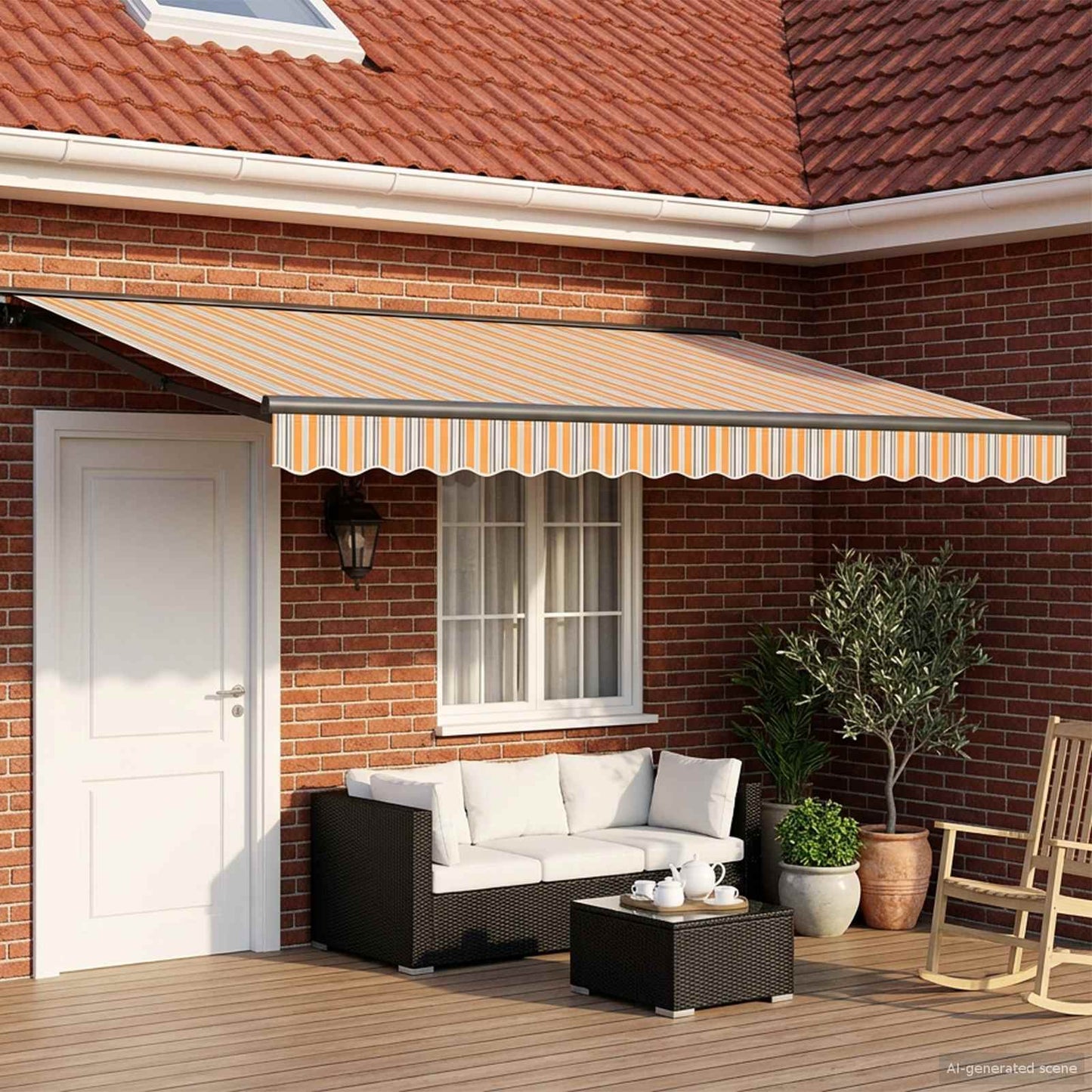 Manuel Utrækkelig Markise Orange, Grå, Blå, Hvid 4 × 3,5 m