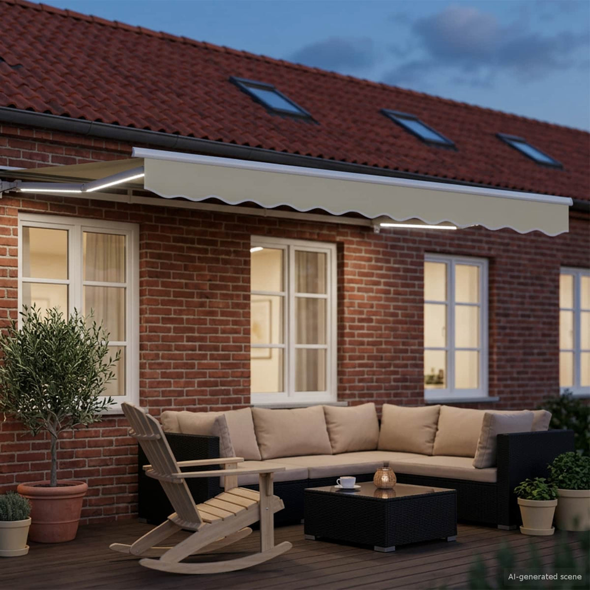 Manuel markise-ramme med LED-lys Creme og hvid 2,5 x 2 m