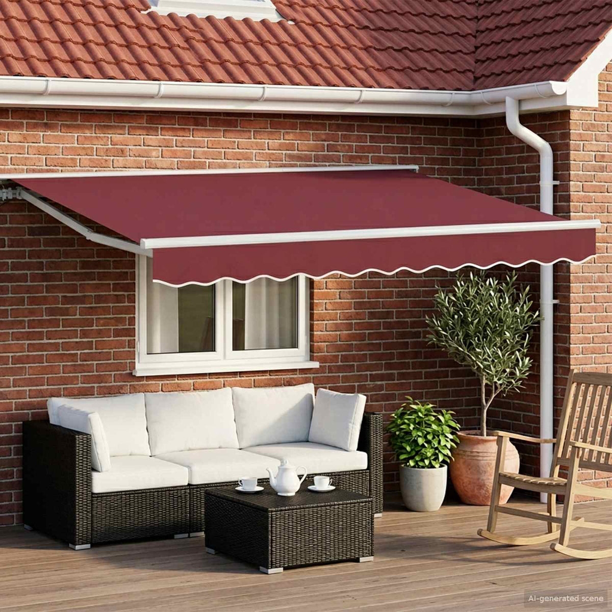 Manuel markise-ramme med LED-lys Bordeaux og Hvid 2,5 x 2 m