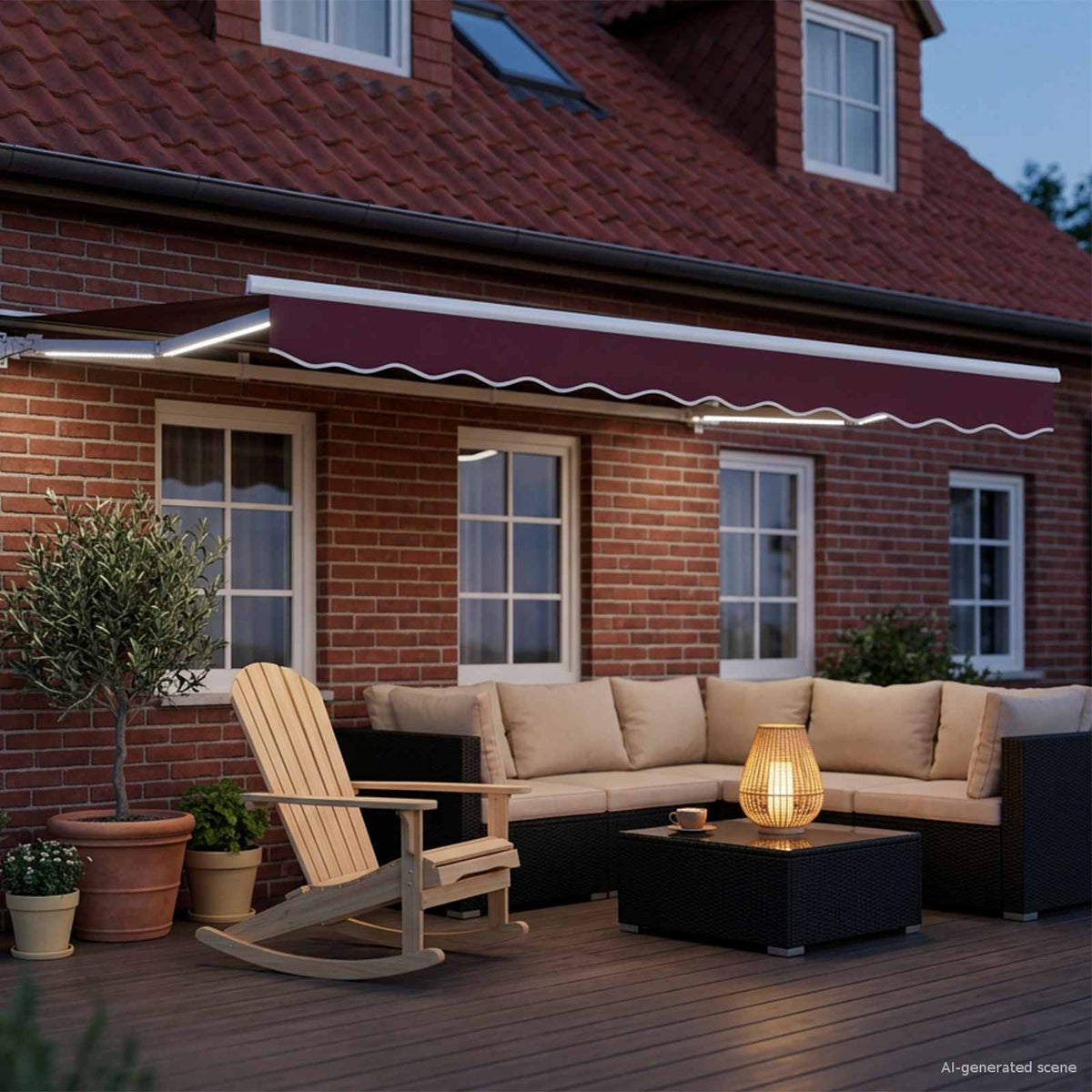 Manuel markise-ramme med LED-lys Bordeaux og Hvid 2,5 x 2 m