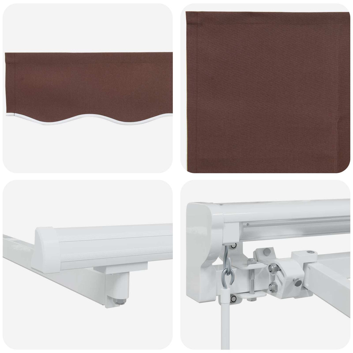 Manuel markise-ramme med LED-lys Brun og hvid 3,5 x 2 m