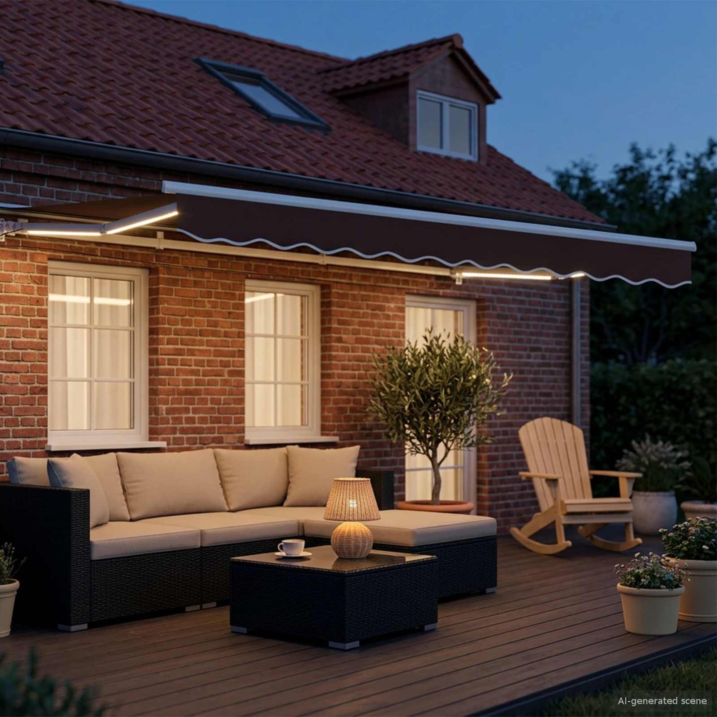 Manuel markise-ramme med LED-lys Brun og hvid 3 x 2,5 m