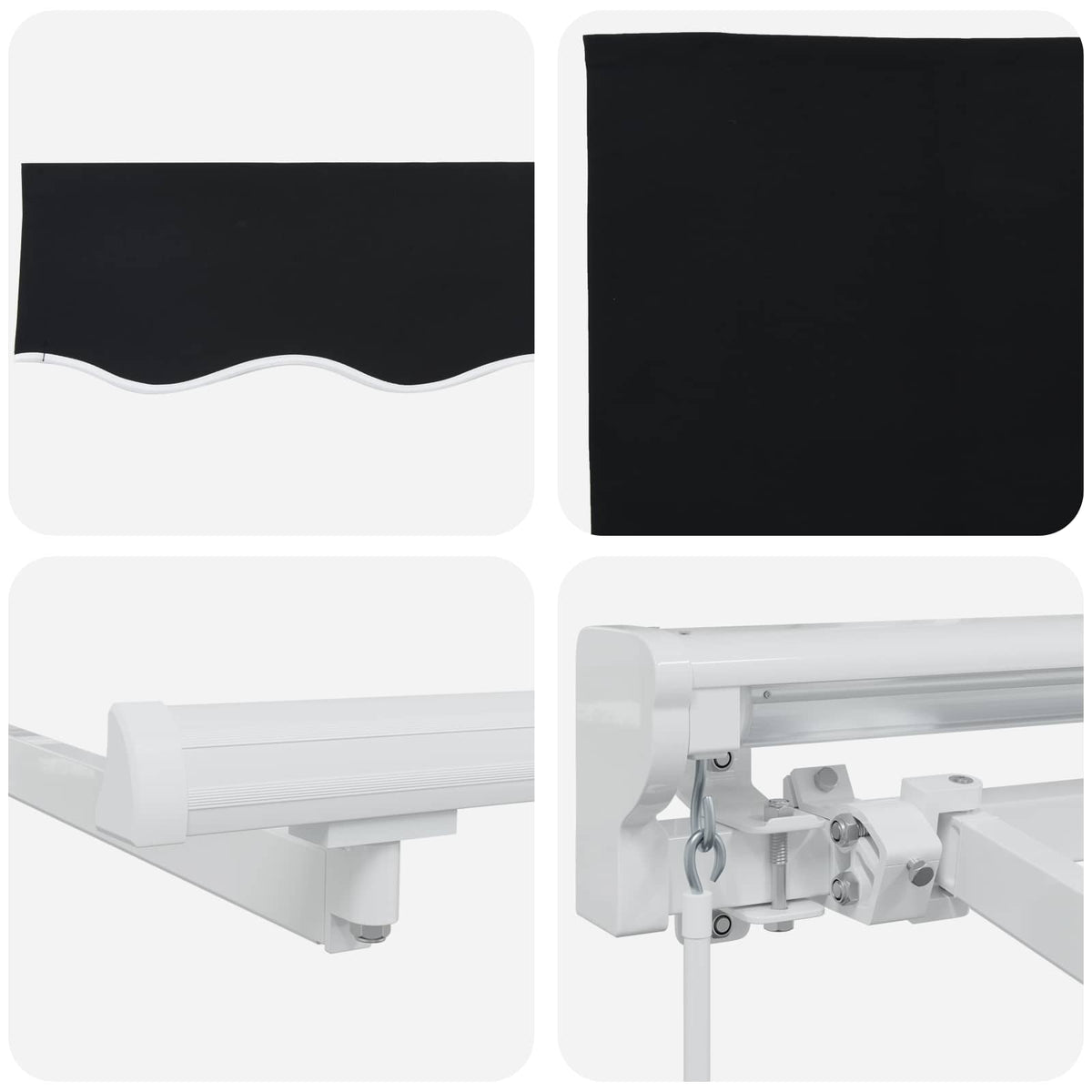 Manuel markise-ramme med LED-lys Sort og Hvid 3 x 2,5 m