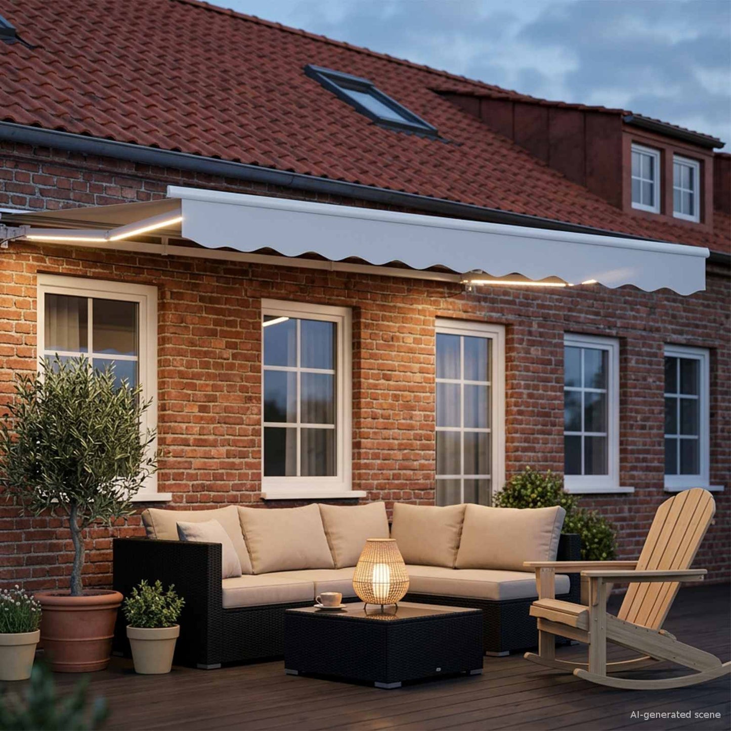 Manuel markise-ramme med LED-lys Hvid 3 x 2,5 m