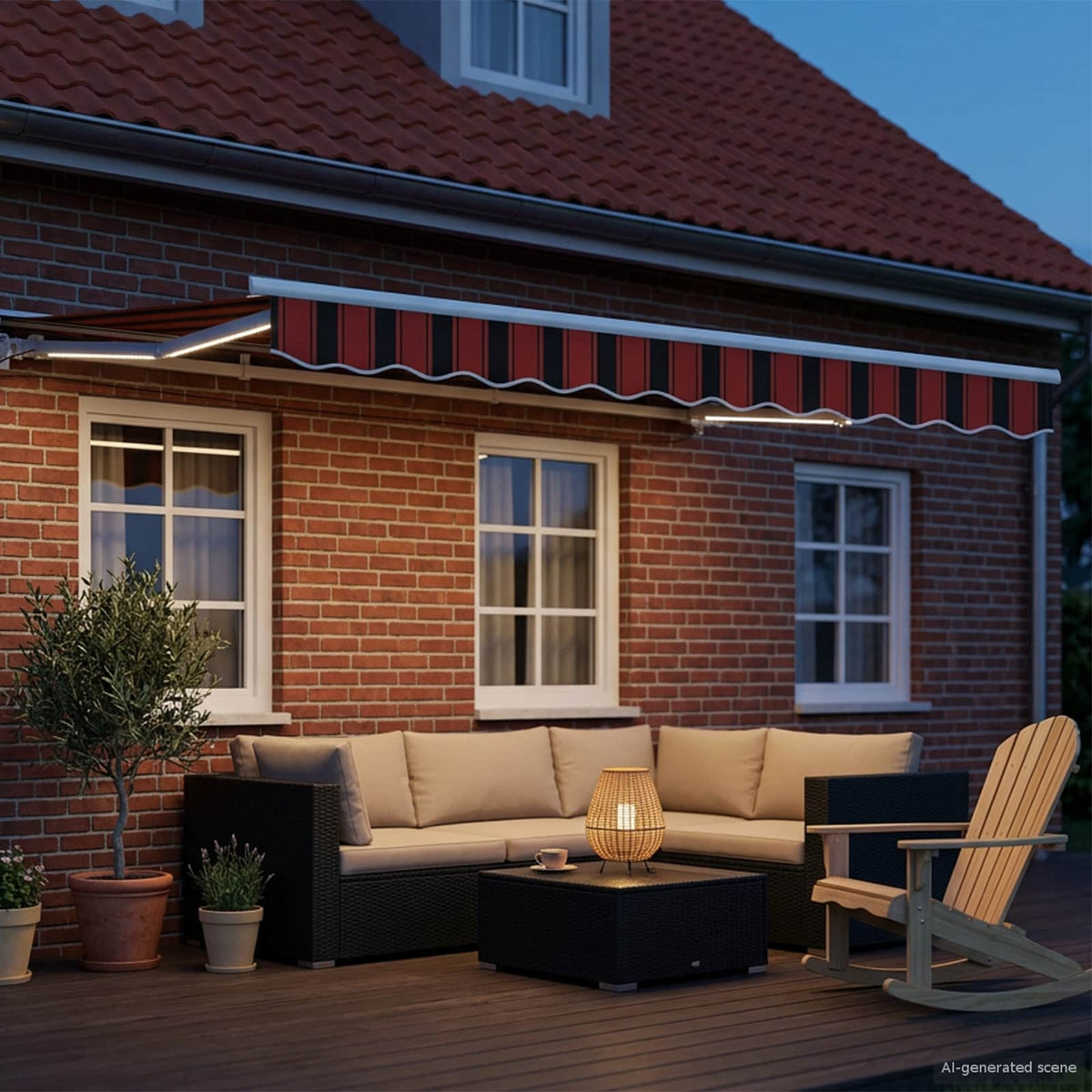 Manuel markise-ramme med LED-lys 3,5 x 2,5 m