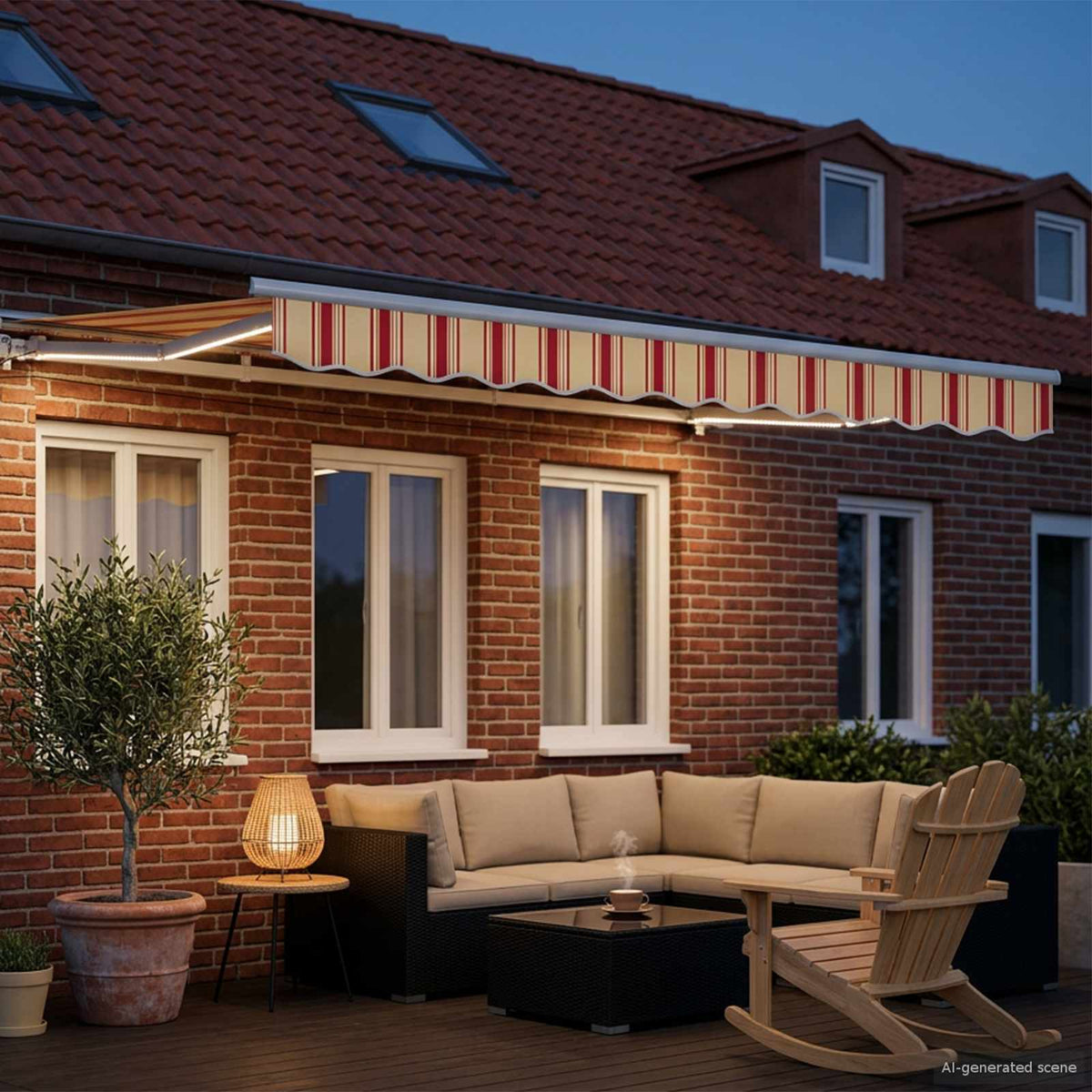 Manuel markise-ramme med LED-lys 3,5 x 2,5 m