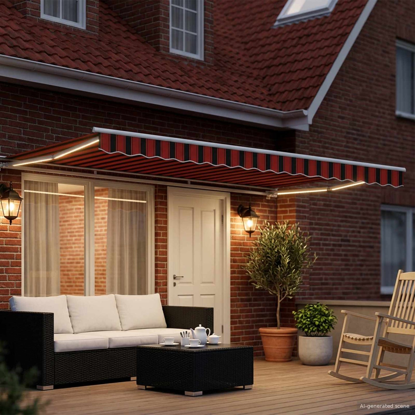Manuel markise-ramme med LED-lys Orange, Sort og Hvid 4 × 3 m
