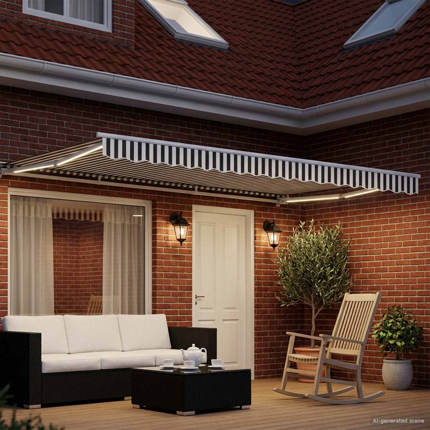 Manuel markise-ramme med LED-lys Anthracit og hvid 4 × 3 m