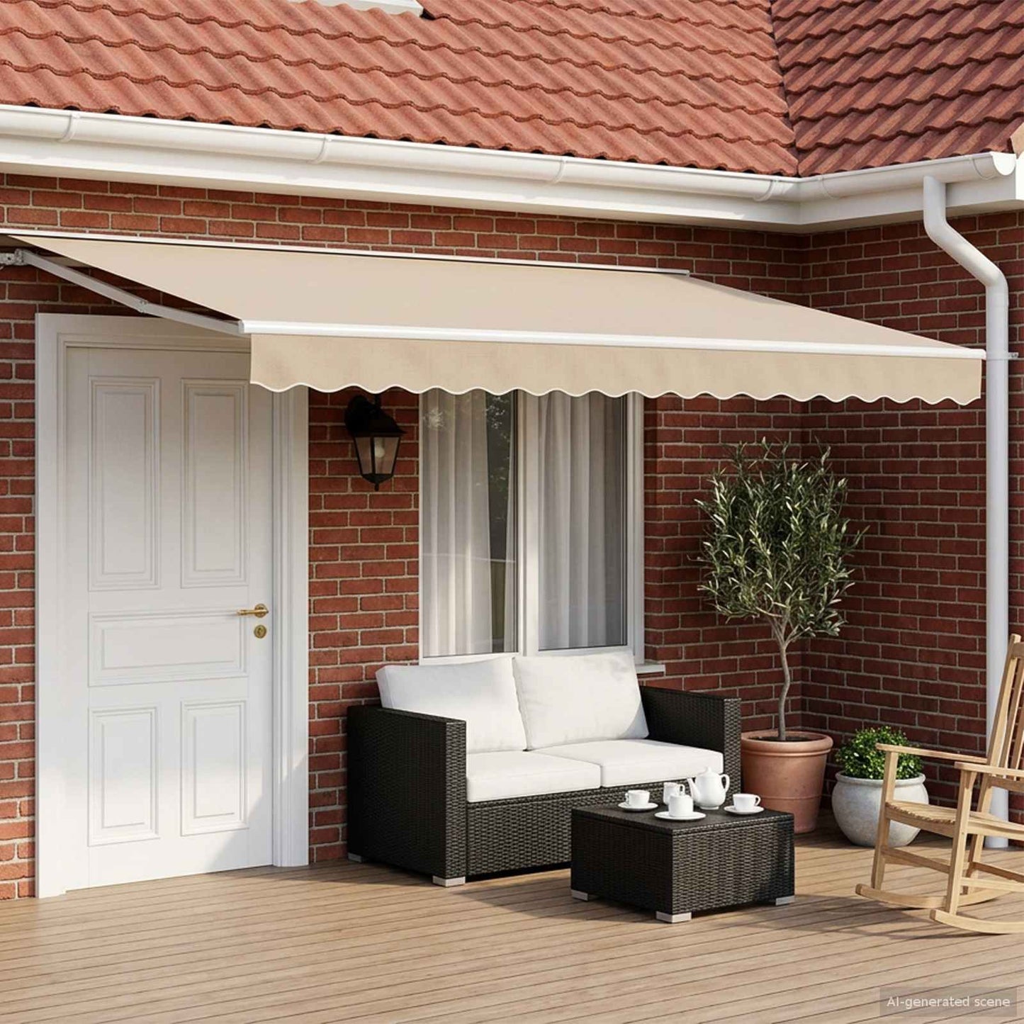 Manuel markise-ramme med LED-lys Beige og hvid 4 × 3 m