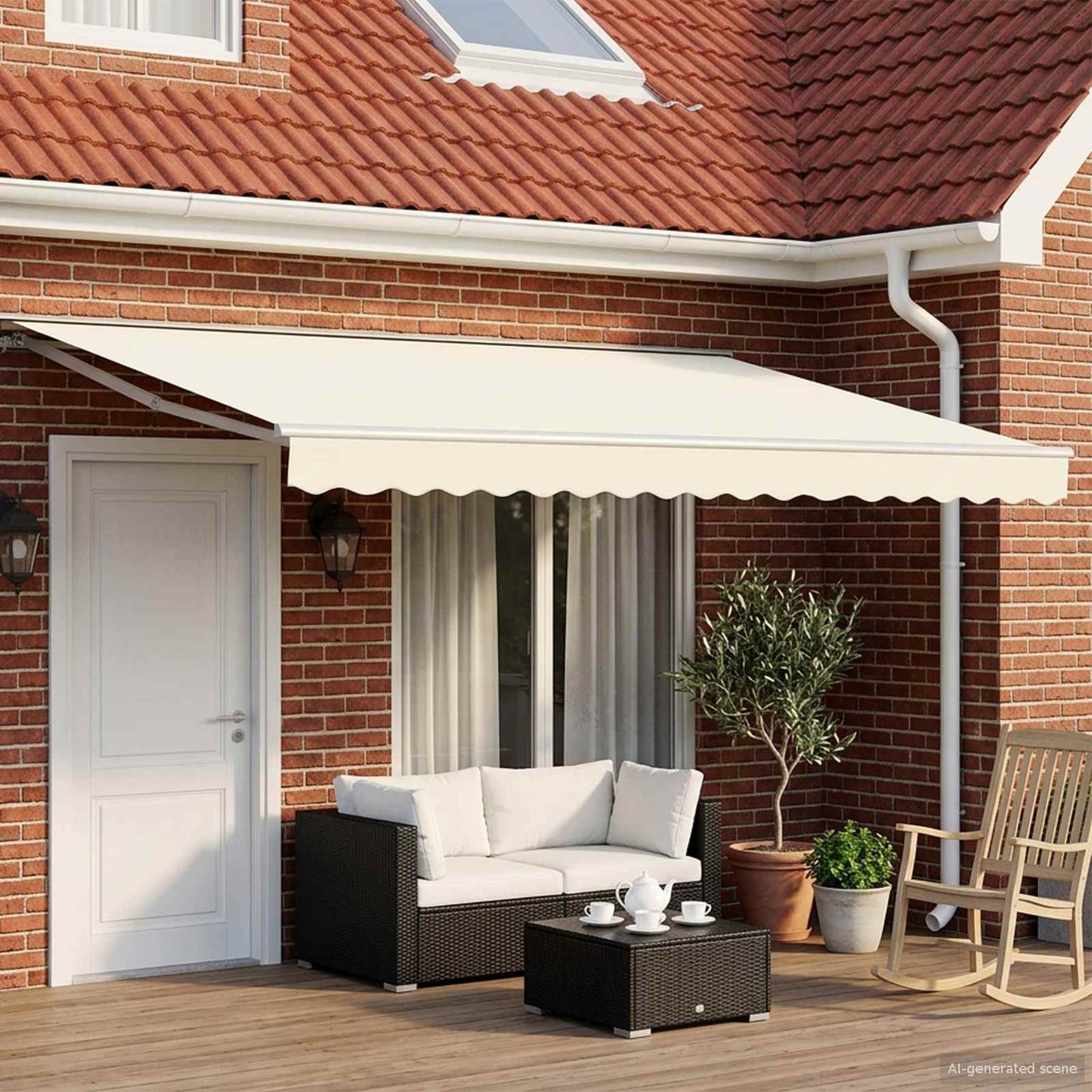 Manuel markise-ramme med LED-lys Creme og hvid 4,5 × 3 m