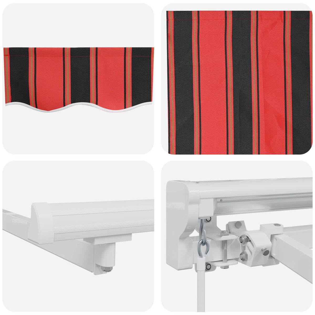 Manuel markise-ramme med LED-lys Orange, Sort og Hvid 5 x 3 m