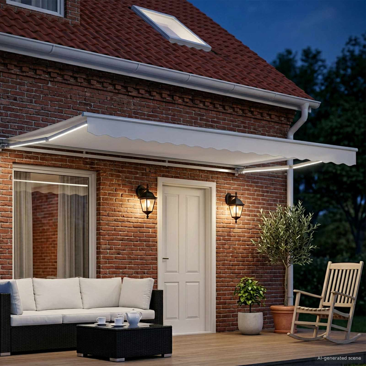 Manuel markise-ramme med LED-lys Hvid 5 × 3,5 m