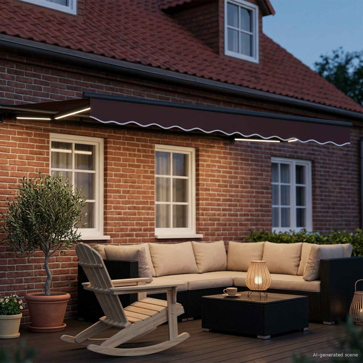 Manuel markise-ramme med LED-lys Brun og antracit 3,5 x 2 m