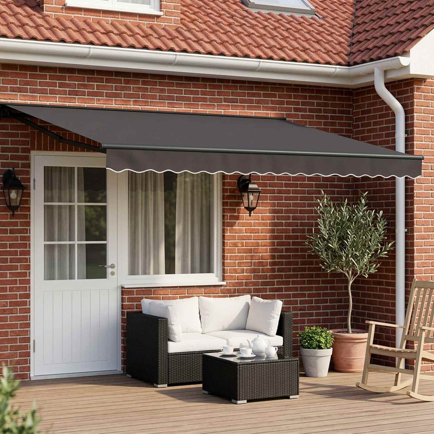 Manuel markise-ramme med LED-lys Antracit 4 x 2 m
