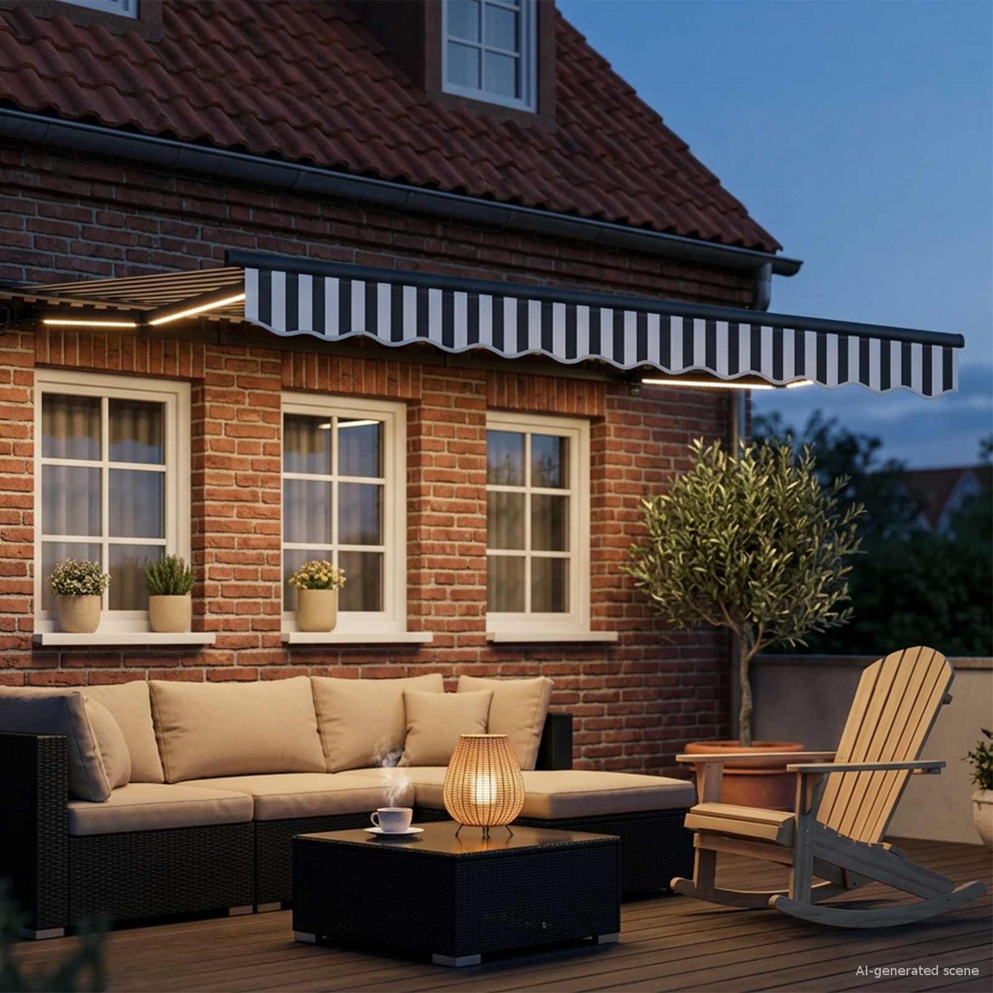 Manuel markise-ramme med LED-lys Anthracit og hvid 3 x 2,5 m