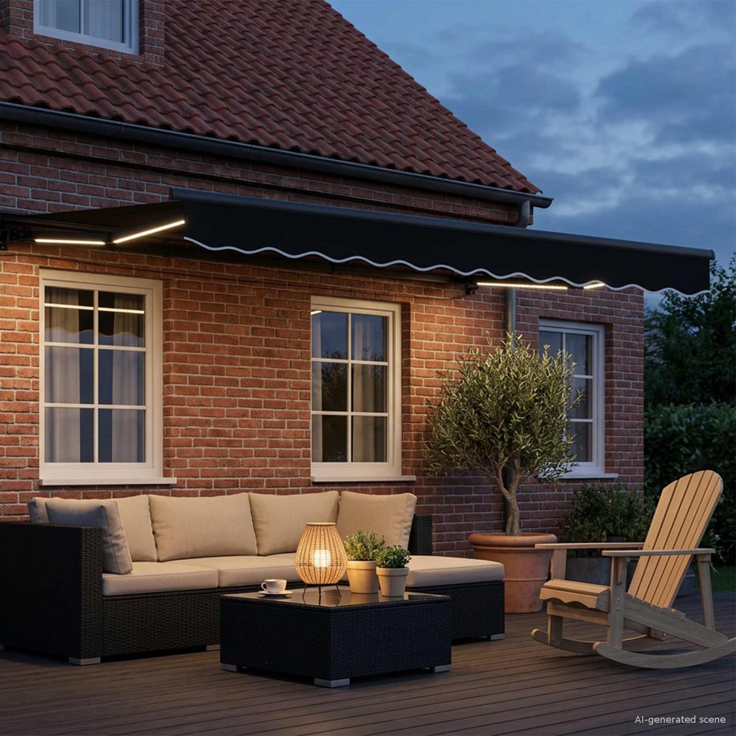 Manuel markise-ramme med LED-lys Sort og Anthracit 3 x 2,5 m