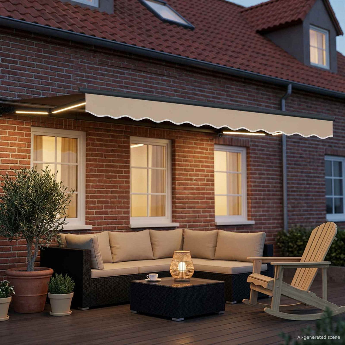 Manuel markise-ramme med LED-lys Beige og Antracit 3 x 2,5 m