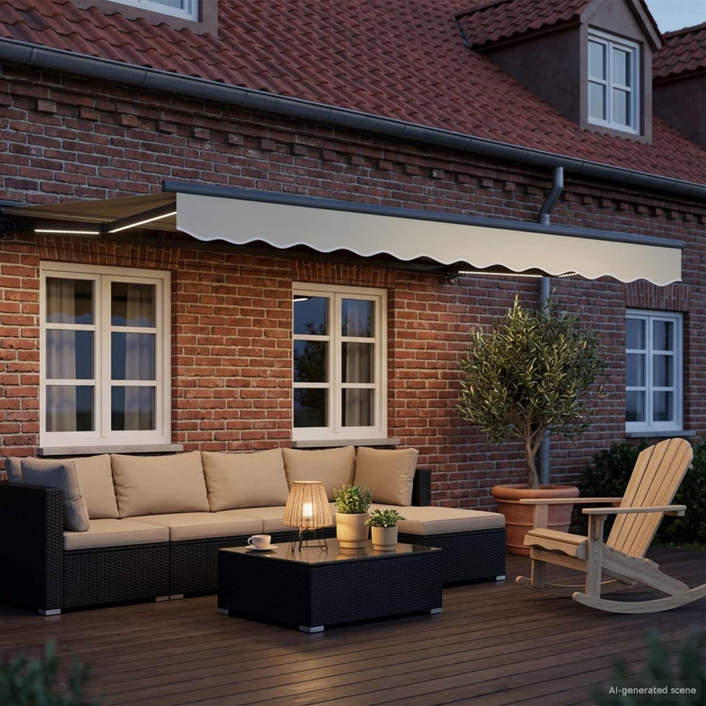 Manuel markise-ramme med LED-lys Creme og antracit 3,5 x 2,5 m