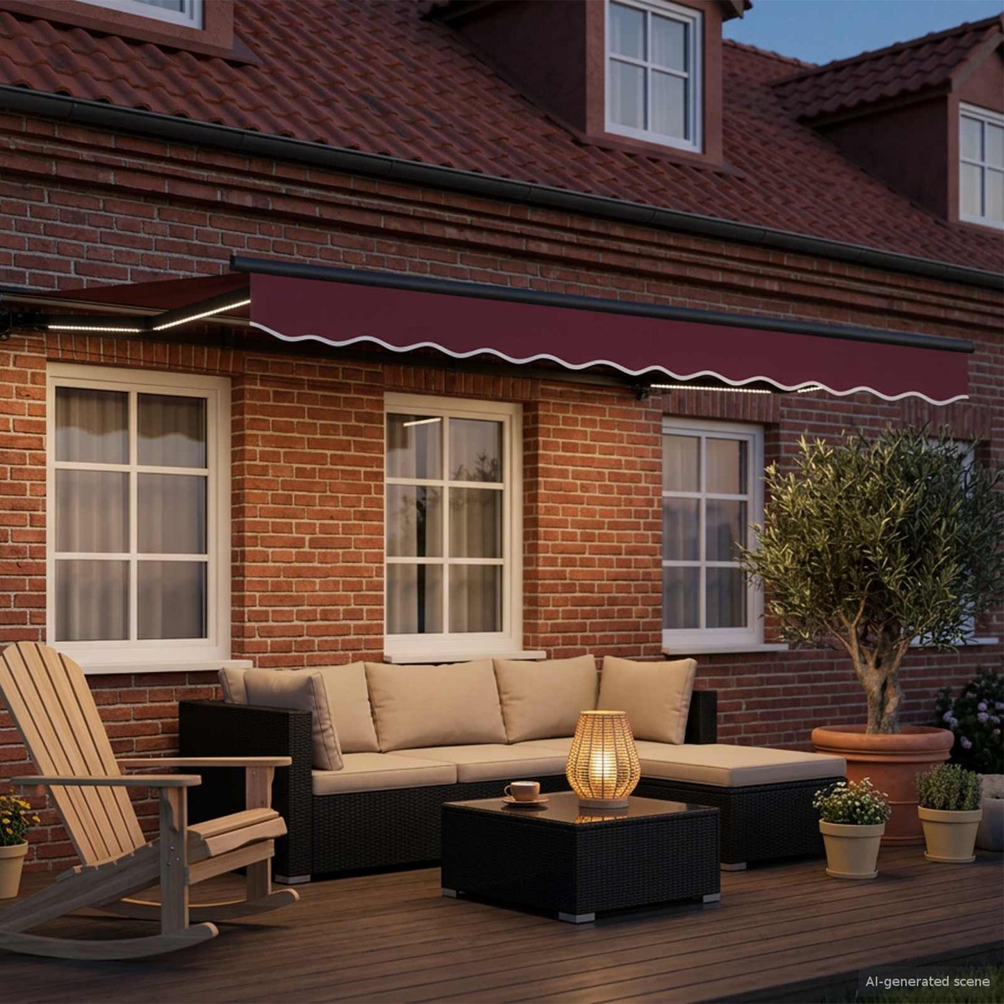Manuel markise-ramme med LED-lys 3,5 x 2,5 m