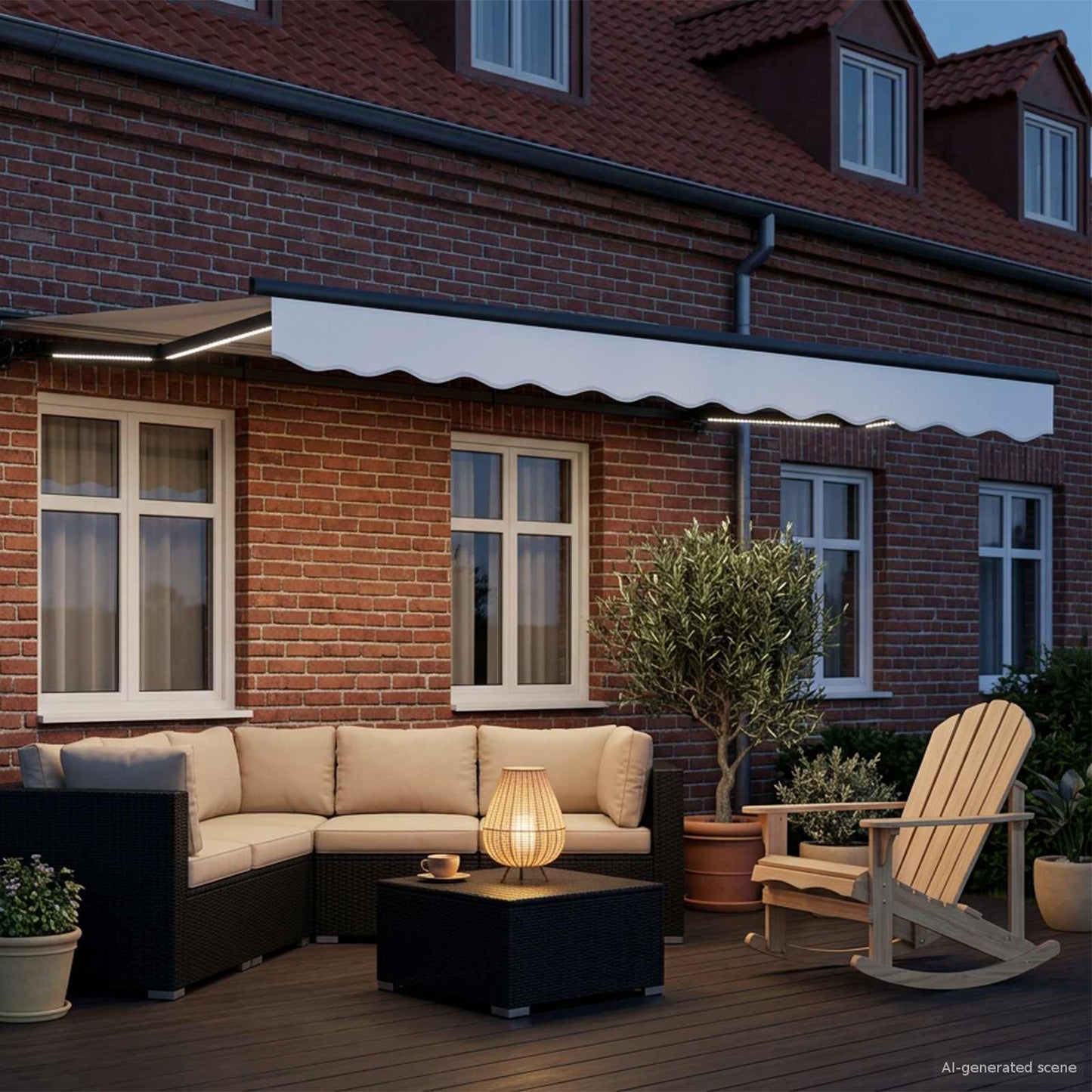 Manuel markise-ramme med LED-lys Hvid og antracit 3,5 x 2,5 m