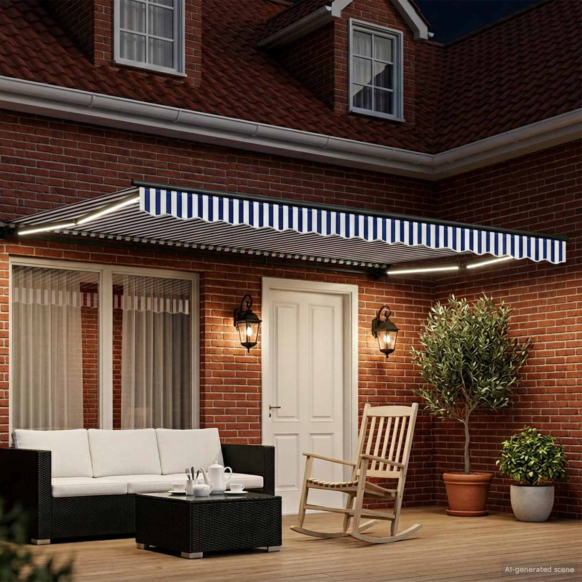Manuel markise-ramme med LED-lys 4,5 × 3,5 m