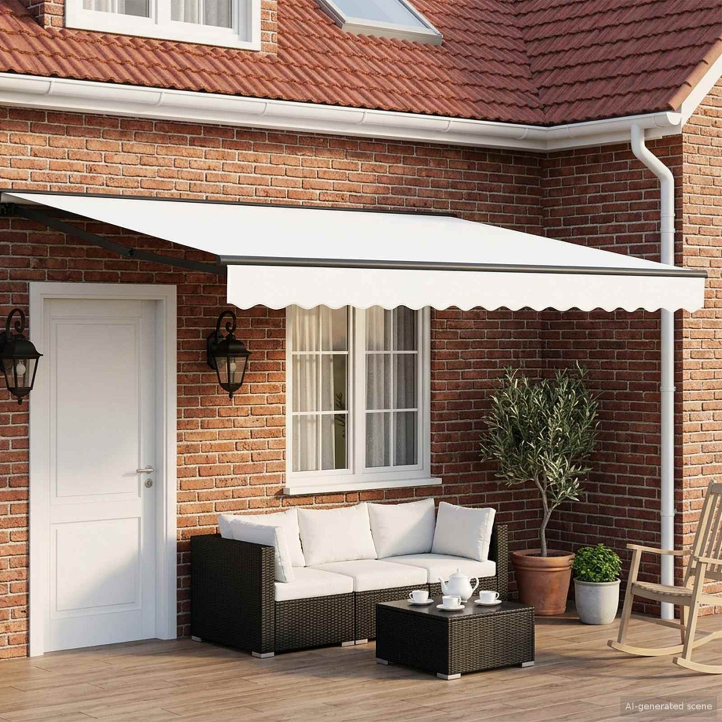 Manuel markise-ramme med LED-lys Hvid og antracit 4,5 × 3,5 m