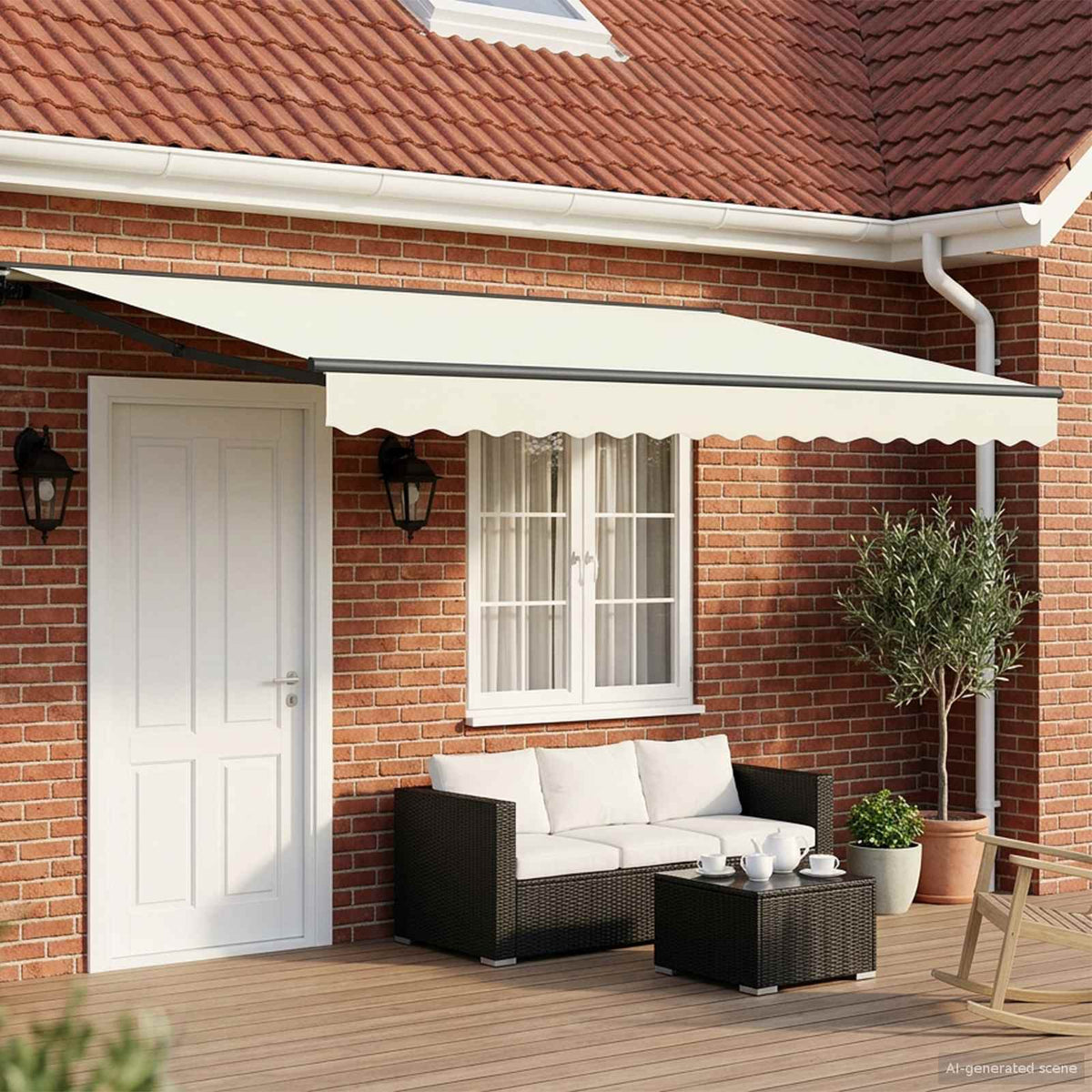 Manuel markise-ramme med LED-lys Creme og antracit 5 x 3 m