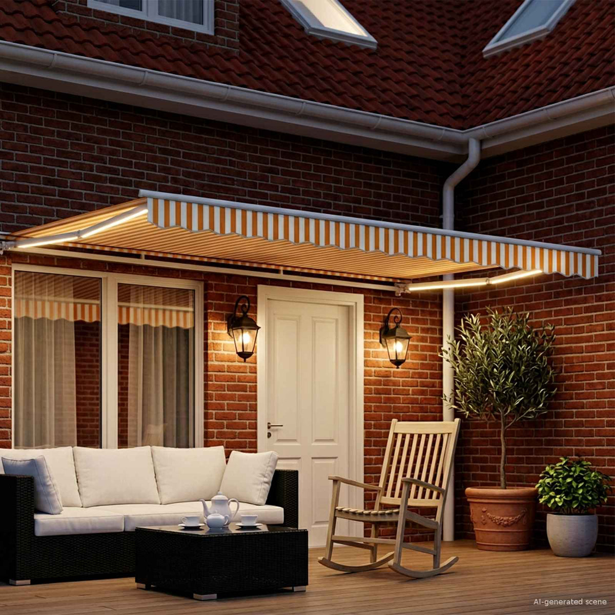 Elektrisk Utrækkelig Markise Gul og Hvid 4 x 2 m