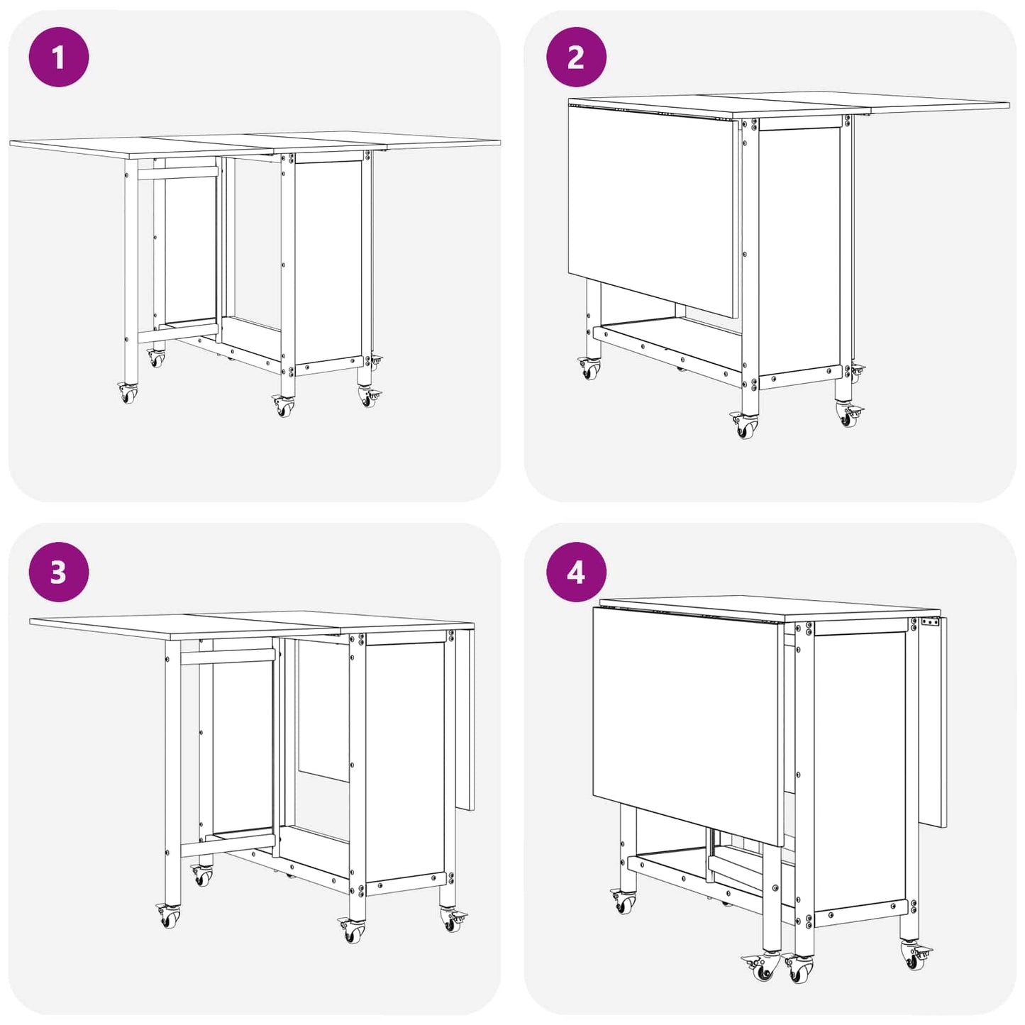 Foldbart spisebord med hjul 130 x 80 x 76,5 cm Konstrueret træ