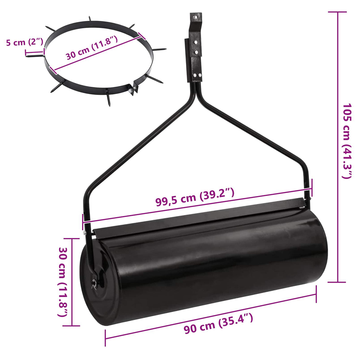 Have græsrulle med aerator klemmer Ø 30 x 90 cm Stål