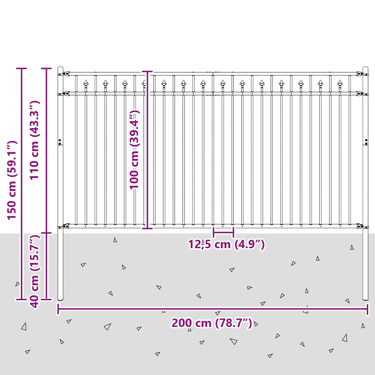 Spike Hegn BAARLO 200 x 150 cm Pulverlakeret stål Sort